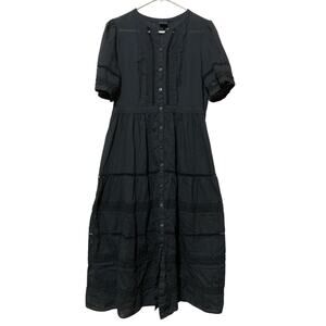 GAP womens size L Button-Up MidiShirt Dress short sleeve crochet lace Black